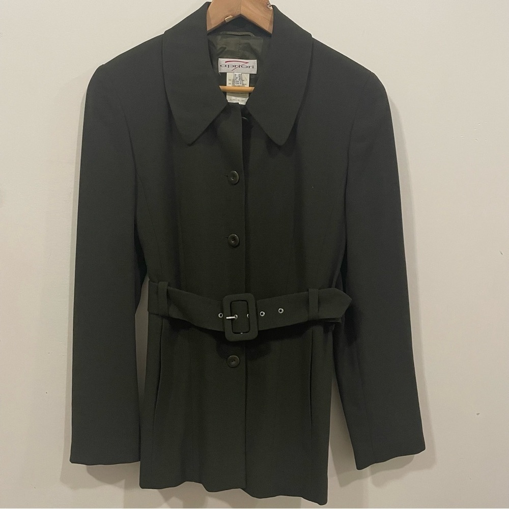 Apriori Vintage Dark Green Belted Wool Blend Fall Winter Blazer Jacket Size 4